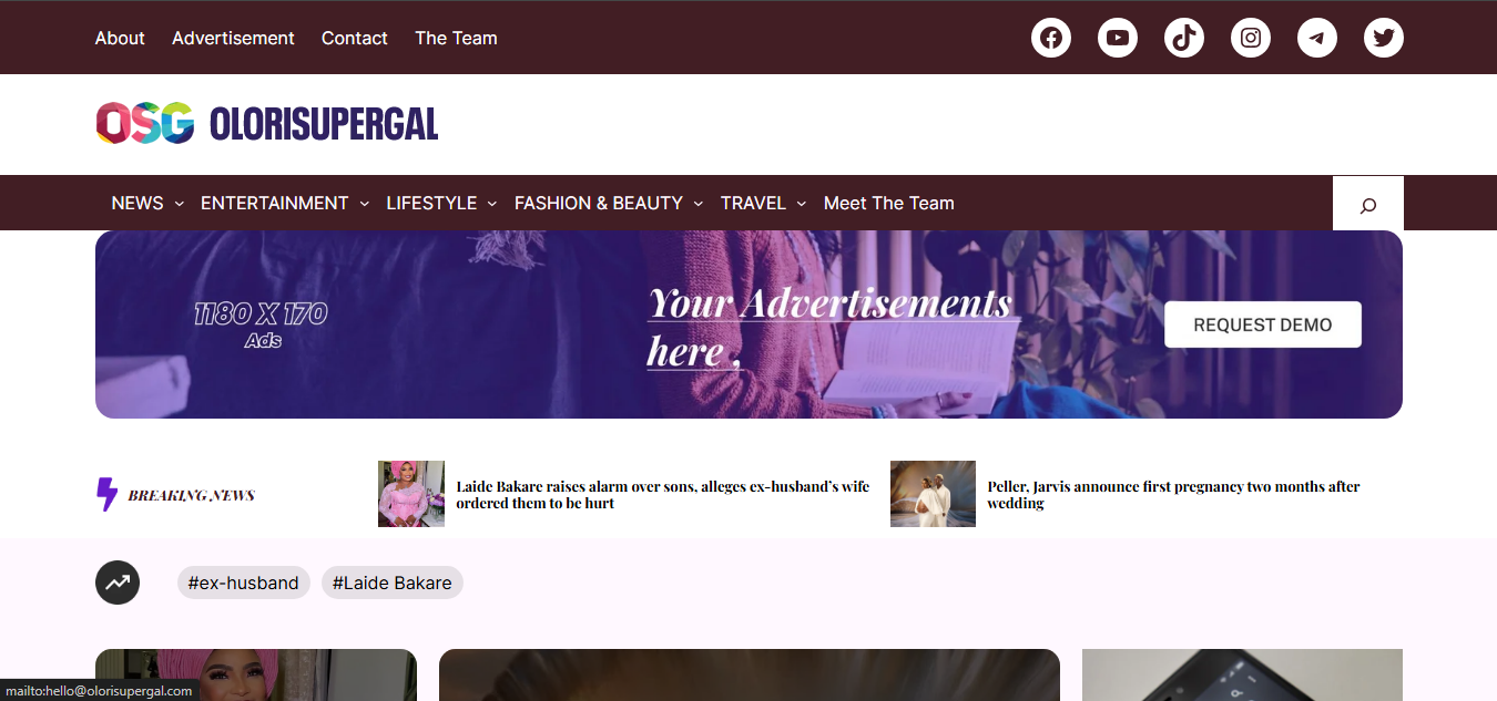 Olori Super Gal website designed by Gateway Computers